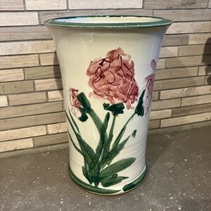 Vintage Handmade Ceramic Vase w Floral Design